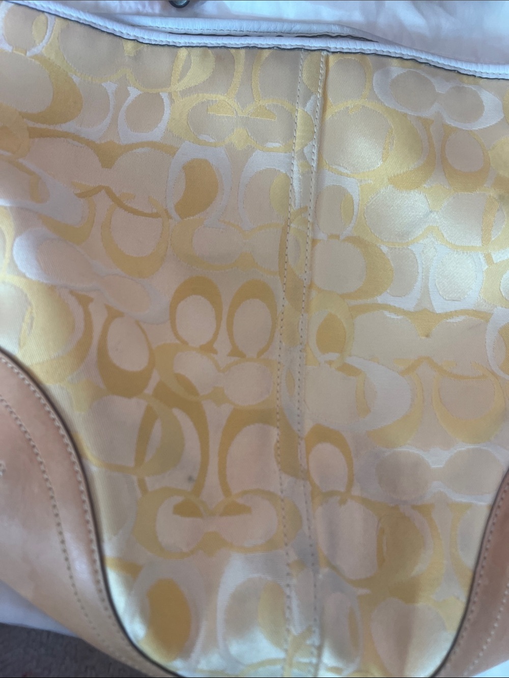 Coach Yellow Signature Jacquard Shoulder Bag with Tan Leather Trim - Picture 2 of 9